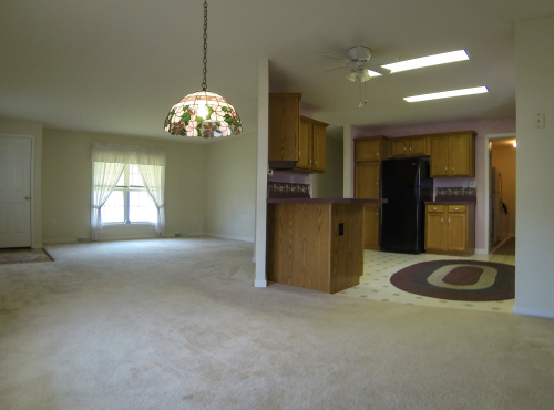 dining area, kitchen and living room